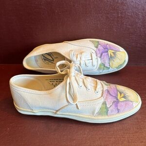 Hand Painted Floral Canvas Sneakers Purple Green pier 10 size 6 JWHIT10 ‘93